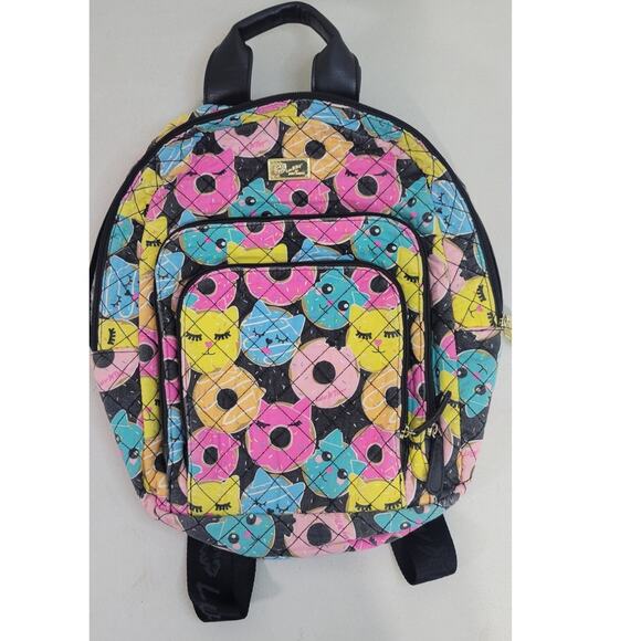 Betsey Johnson Backpack Donut Cat Face Fun Backpack Travel Weekender School Bag - Picture 1 of 11